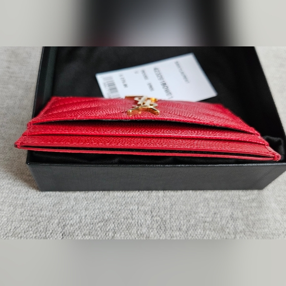 Saint Laurent Red Grain Leather Card Holder Gold Hardware - Picture 5 of 8
